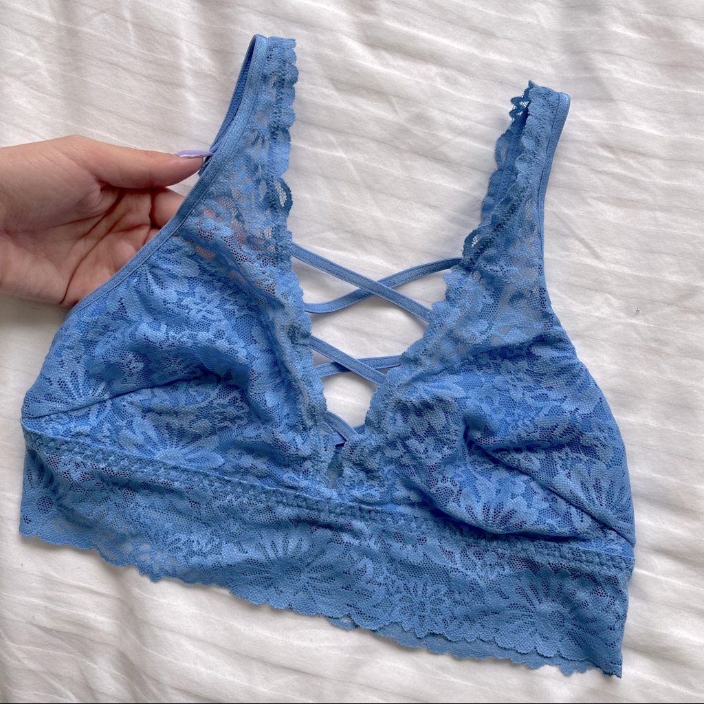 Pink Lace Blue Bralette
